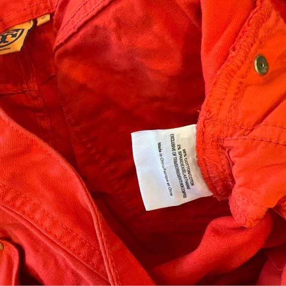 Tory Burch Cropped Slim Boot Jeans Womens 30 Red Low Rise Pants Stretch Preppy - Picture 6 of 12
